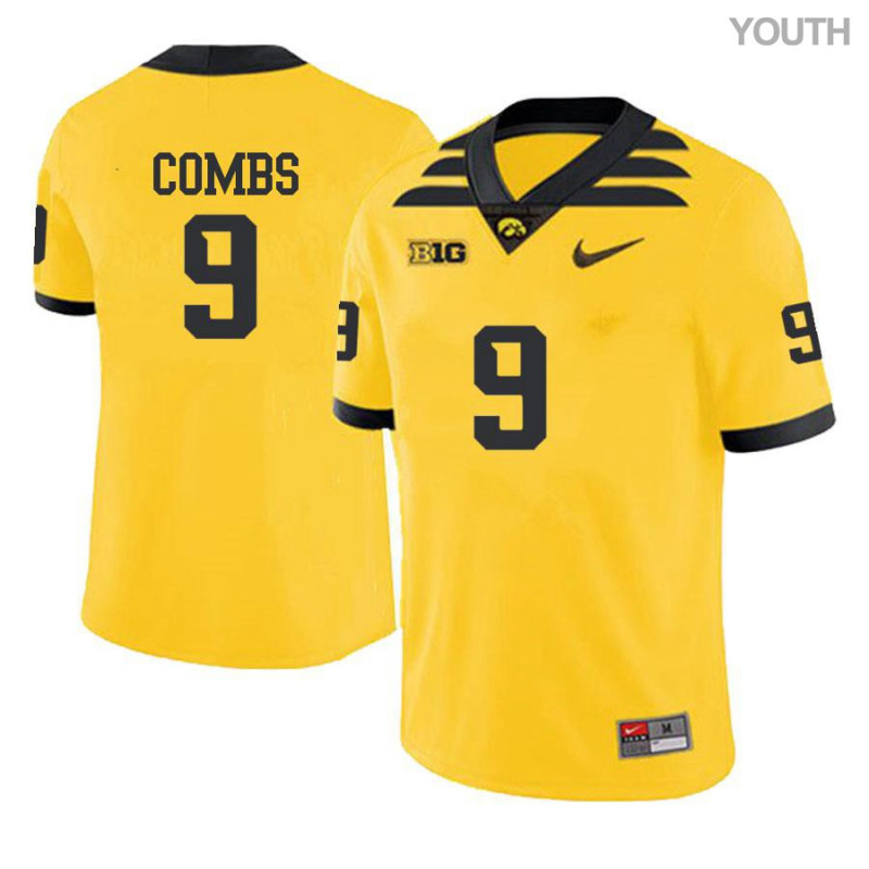 Youth Iowa Hawkeyes NCAA #9 Jack Combs Yellow Authentic Nike Alumni Stitched College Football Jersey IM34R23ZG